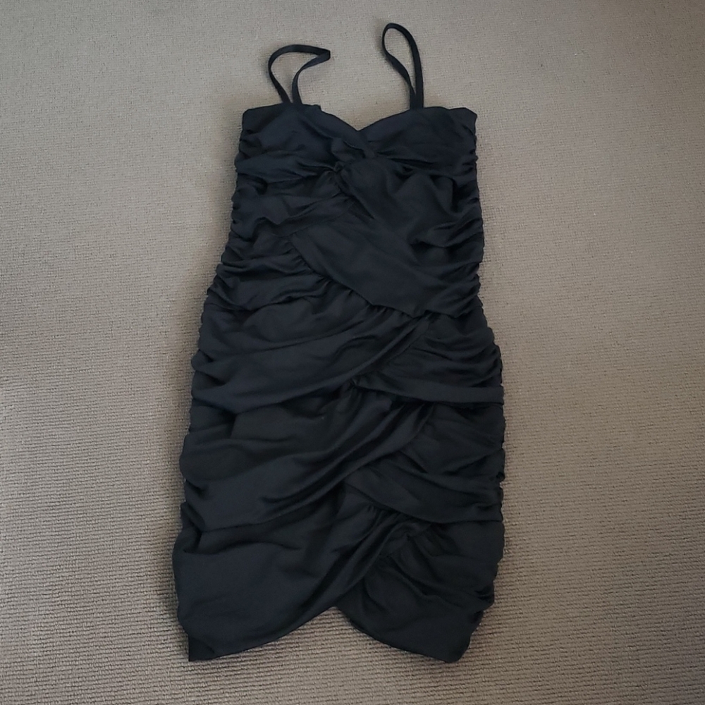 Black pleated bodycon mini dress